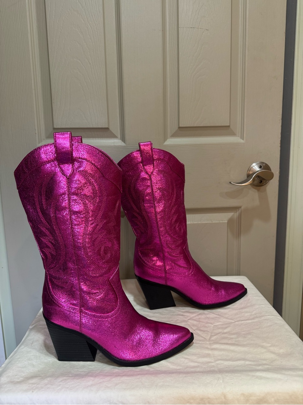 Nine West Keeks Metallic Pink Fuchsia Western Cowboy Boots Women's Size 8M